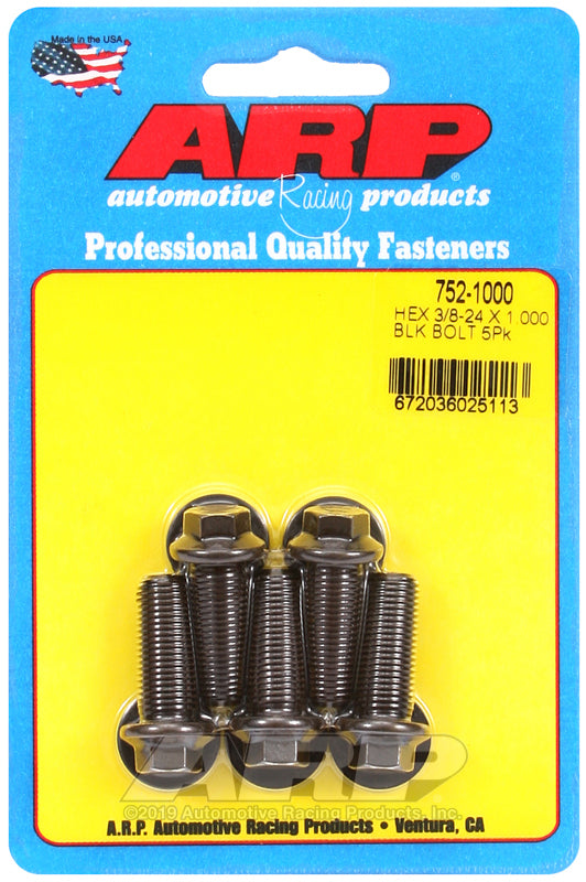 ARP 752-1000 3/8-24 X 1.000 Hex Black Oxide Bolts