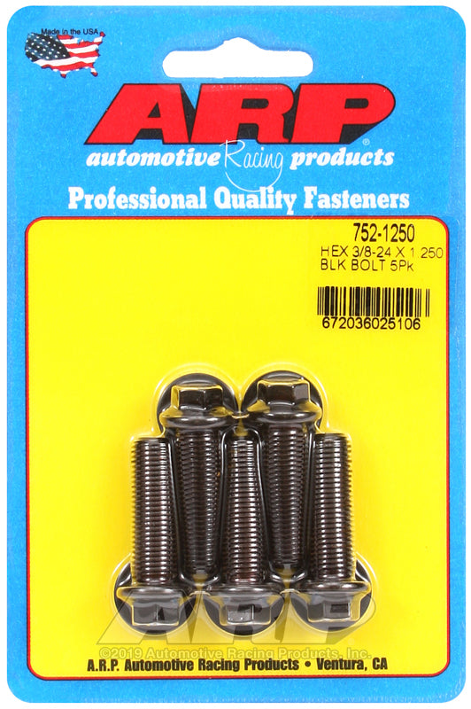 ARP 752-1250 3/8-24 X 1.250 Hex Black Oxide Bolts