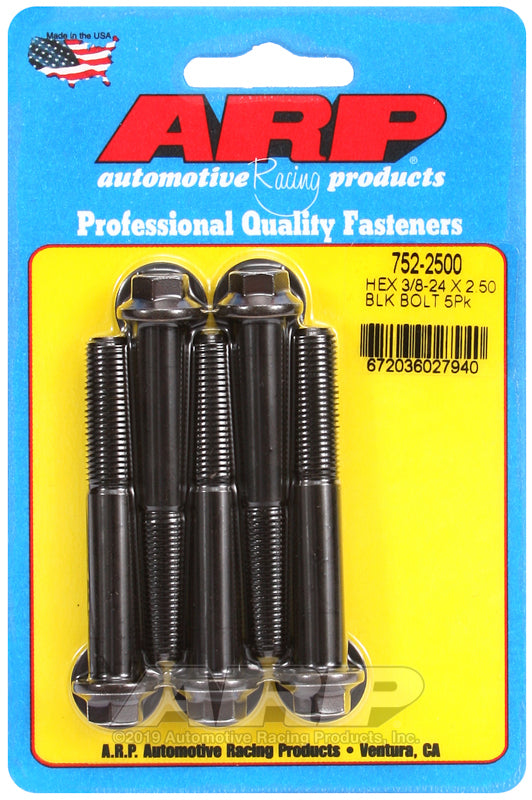 ARP 752-2500 3/8-24 X 2.500 Hex Black Oxide Bolts