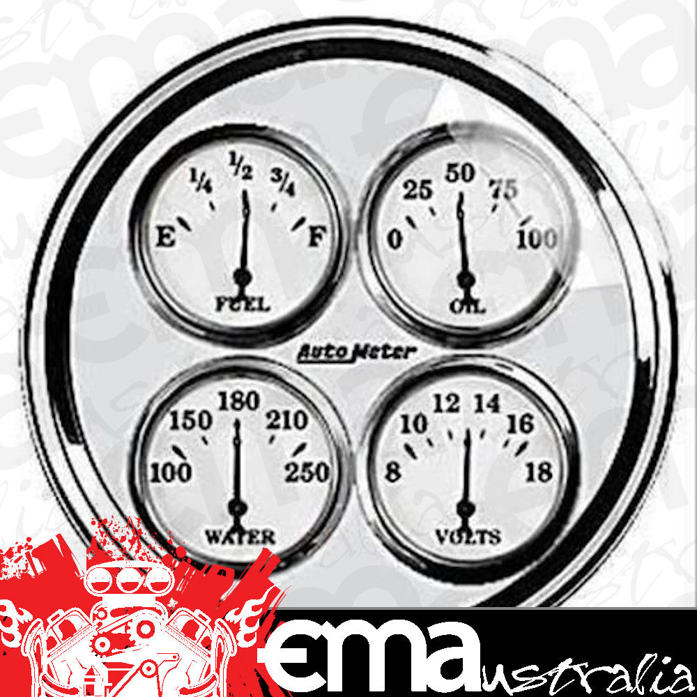 AutoMeter 1210 5" QUAD GAUGE, 100 PSI/100-250 F/8-18V/240-33 Ohm, OLD-TYME WHITE II