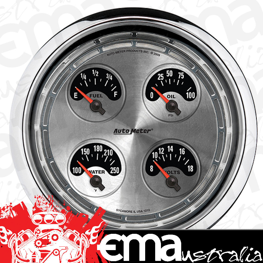 AutoMeter 1212 5" QUAD GAUGE, 100 PSI/100-250 F/8-18V/240-33 Ohm, AMERICAN MUSCLE