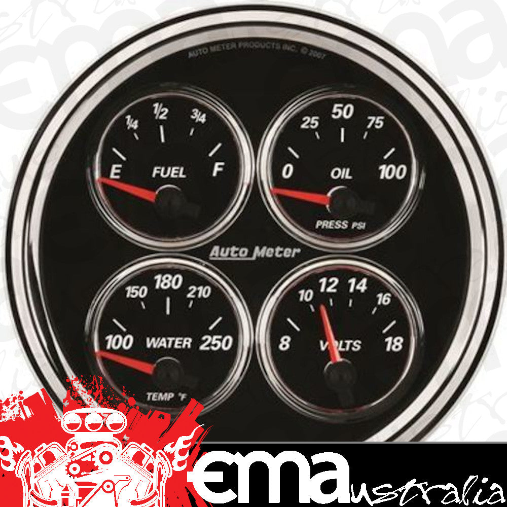 AutoMeter 1224 5" QUAD GAUGE, 100 PSI/100-250 F/8-18V/0-90 Ohm, DESIGNER BLACK II