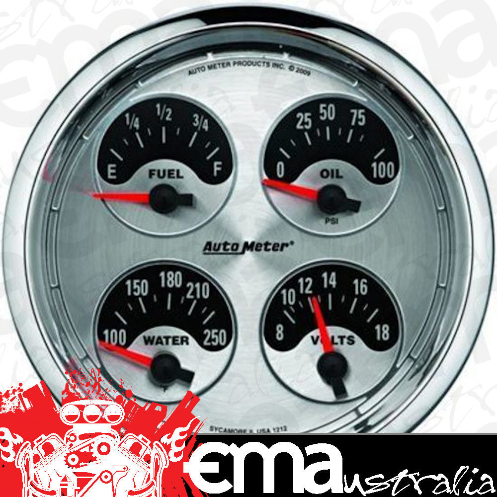 AutoMeter 1225 5" QUAD GAUGE, 100 PSI/100-250 F/8-18V/0-90 Ohm, AMERICAN MUSCLE
