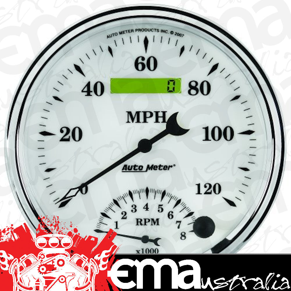 AutoMeter 1290 5" TACHOMETER/SPEEDOMETER COMBO, 8K RPM/120 MPH, OLD-TYME WHITE II