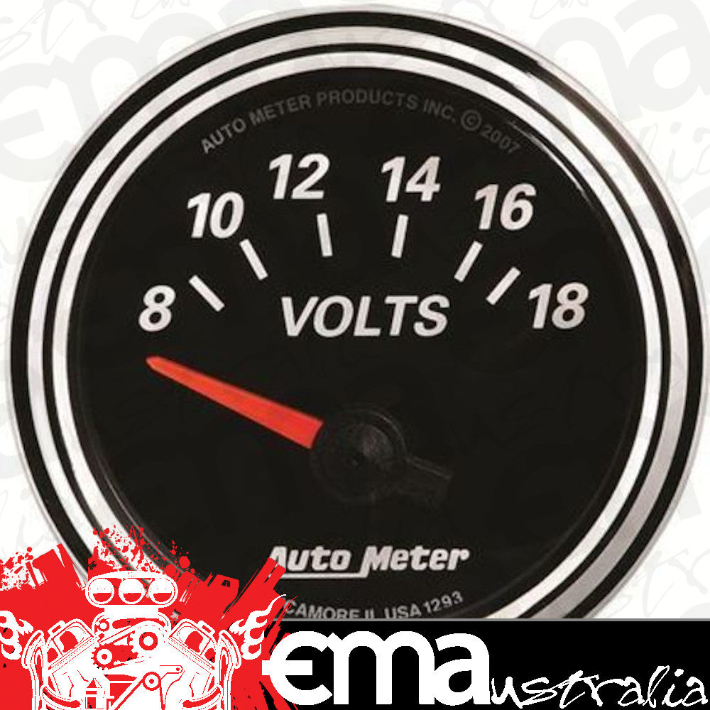 AutoMeter AU1293 Designer Black II Voltmeter Gauge 2-1/16" Short Sweep Elec 8-18 Volts
