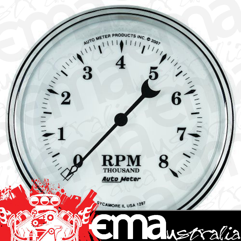 AutoMeter 1297 3-3/8" IN-DASH TACHOMETER, 0-8,000 RPM, OLD-TYME WHITE II