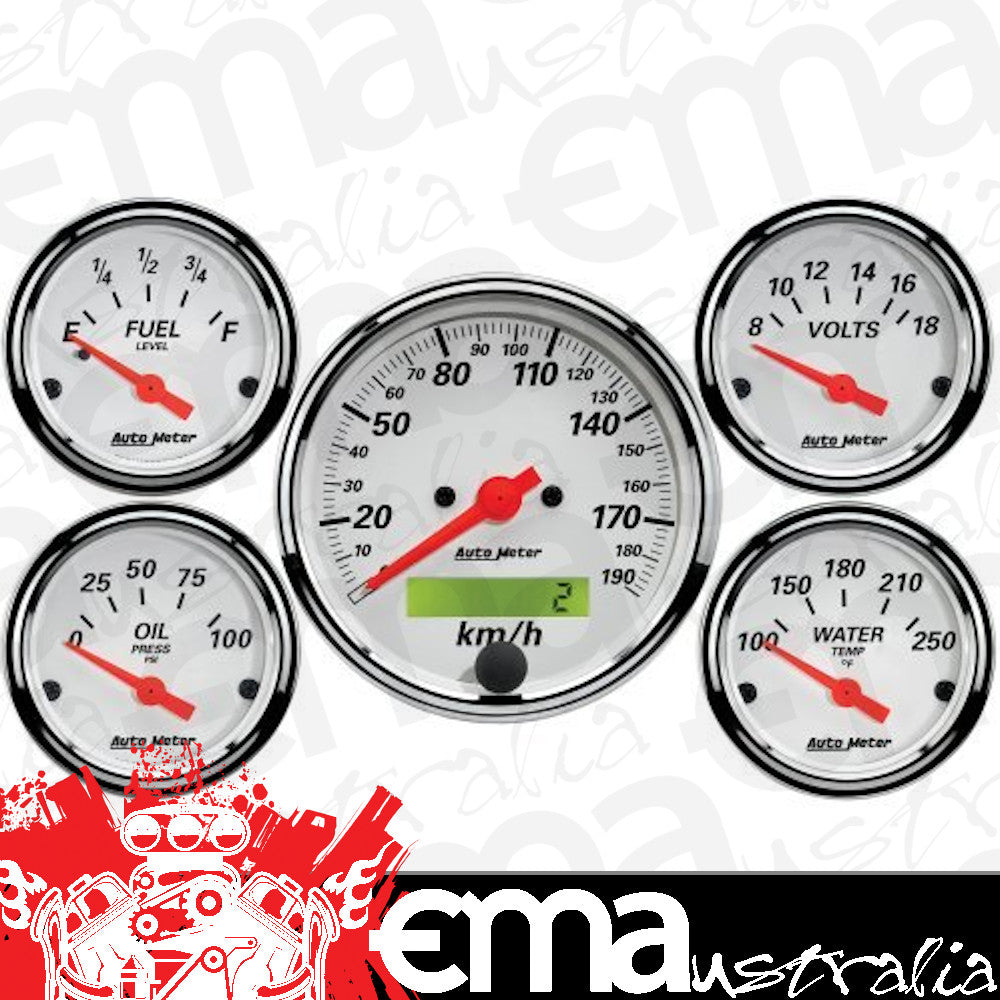 AutoMeter 1302-M 5 PC. GAUGE KIT, 3-1/8" & 2-1/16", ELEC. KM/H SPEEDO., ARCTIC WHITE