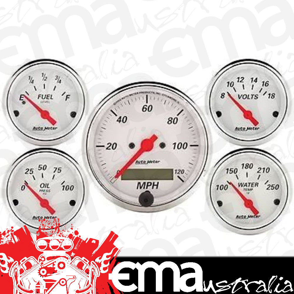 AutoMeter AU1302 Arctic White Gauges Elec Speedo Fuel Water Temp Oil Press Volts