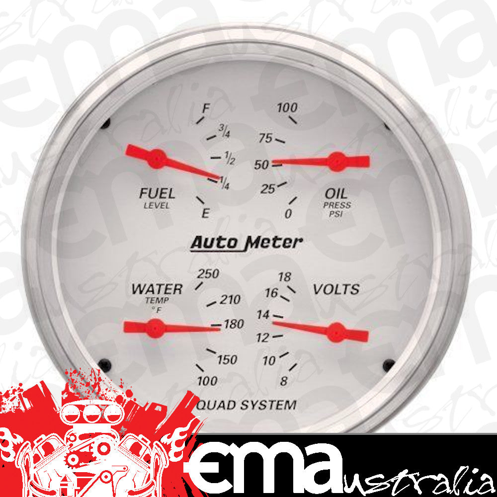 AutoMeter 1310 5" QUAD GAUGE, 100 PSI/100-250 F/8-18V/240-33 Ohm, ARCTIC WHITE
