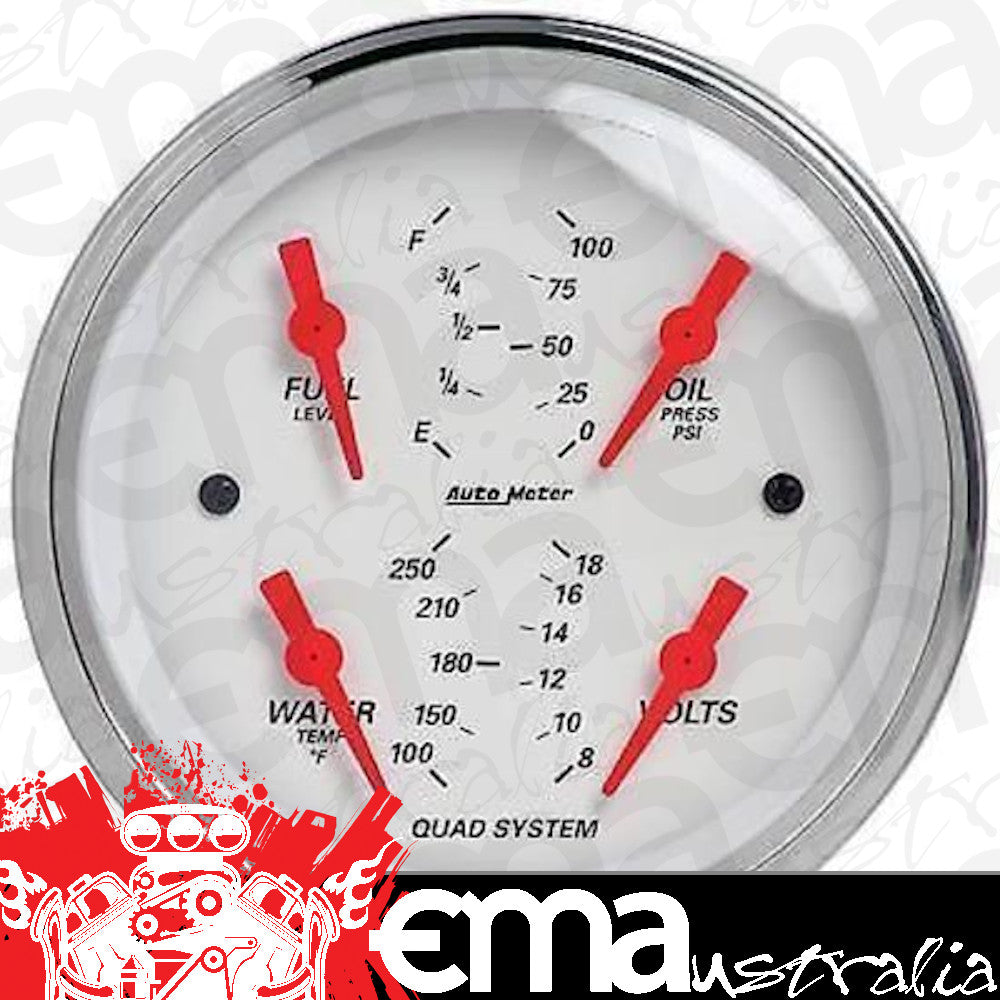 AutoMeter AU1312 Arctic White Quad Gauge 3-3/8" Fuel Water Temp Oil Press Volts