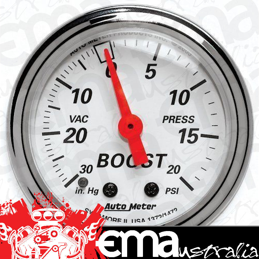 AutoMeter AU1372 Arctic White 2-1/16" Elec Boost/Vacuum Gauge 30In Hg/20 PSI