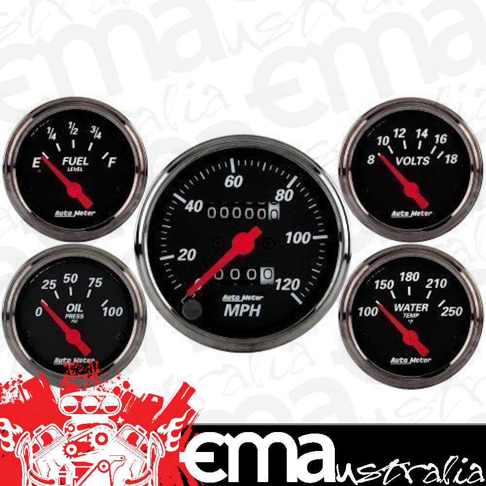 AutoMeter AU1400 Designer Black Gauge Kit Mech Speedo Fuel Water Temp Oil Volts
