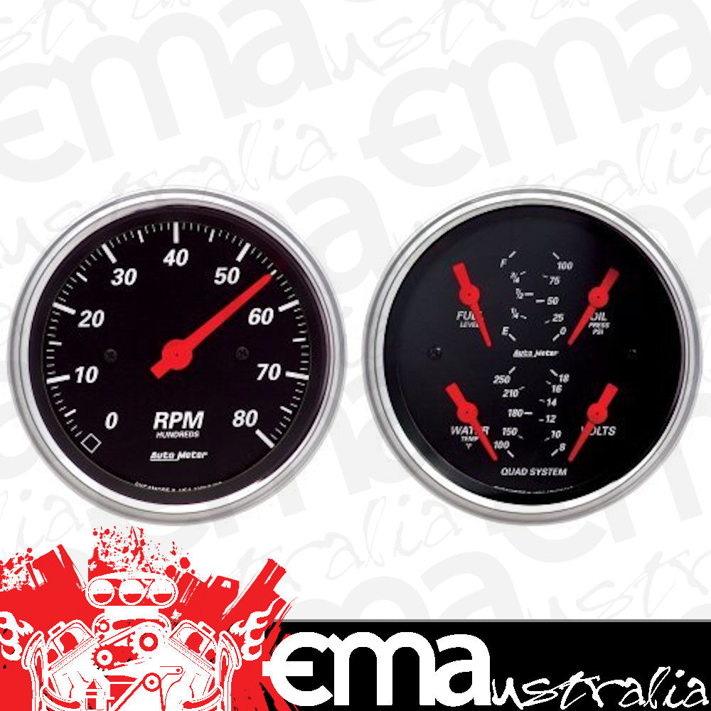 AutoMeter 1408 2 PC. GAUGE KIT, 3-3/8" QUAD & SPEEDOMETER, 240-33 Ohm, DESIGNER BLACK