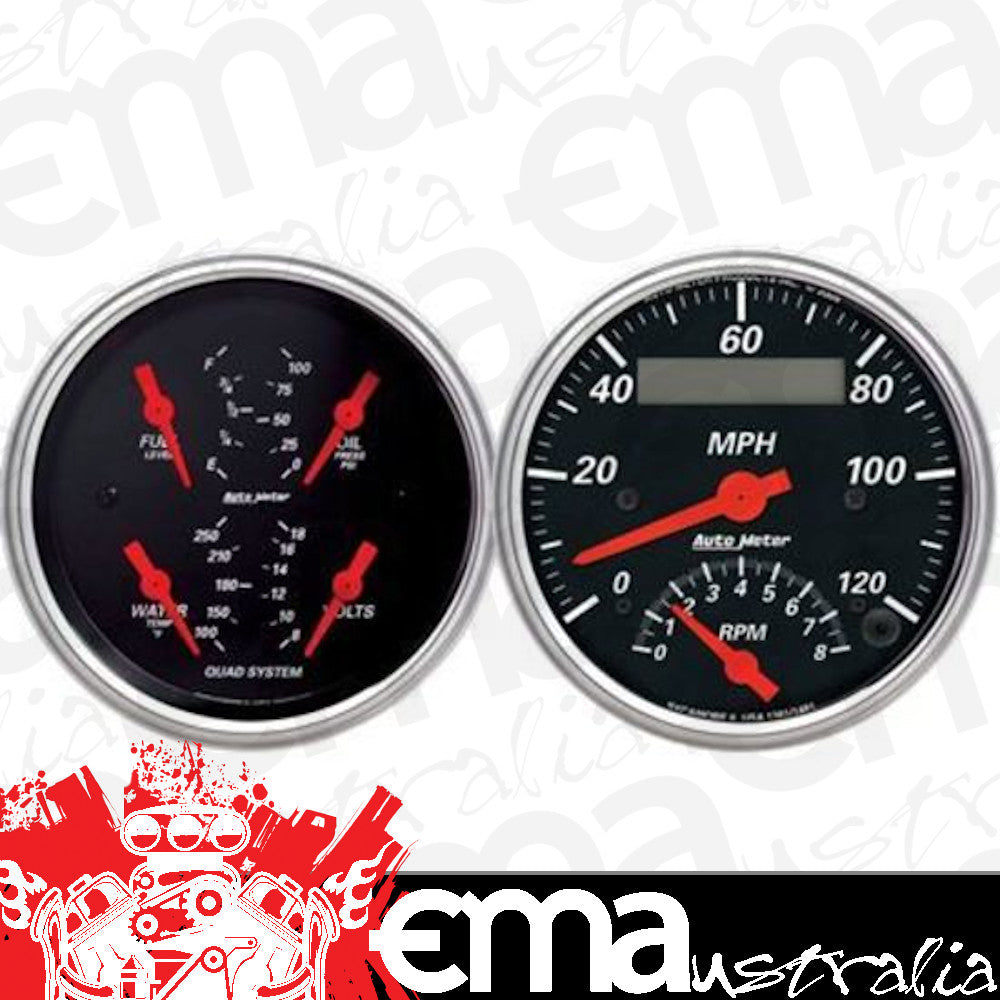 AutoMeter 1409 2 PC. GAUGE KIT, 3-3/8" QUAD & TACH/SPEEDO, 240-33 Ohm, DESIGNER BLACK