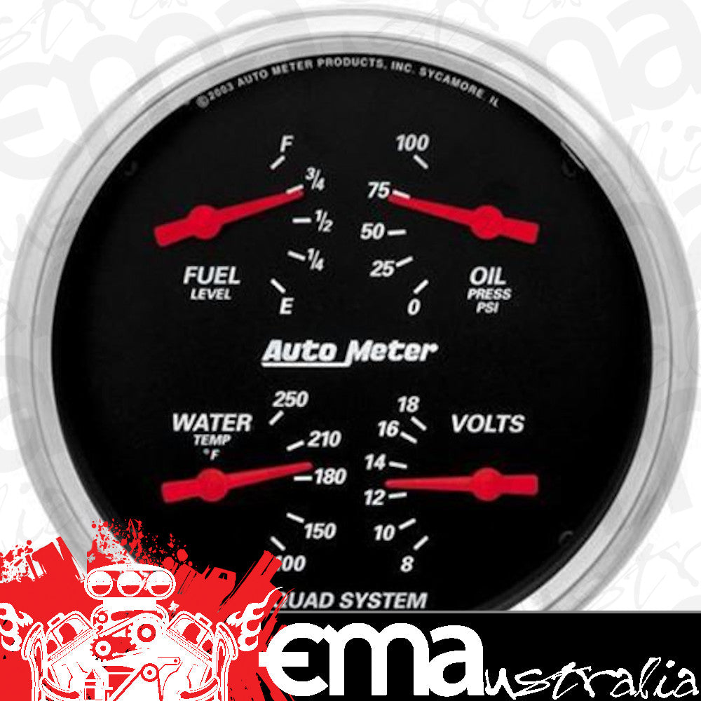 AutoMeter 1410 5" QUAD GAUGE, 100 PSI/100-250 F/8-18V/240-33 Ohm, DESIGNER BLACK