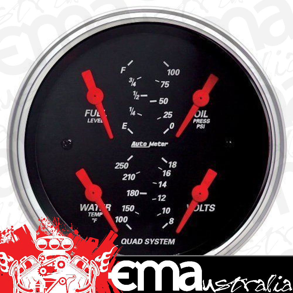 AutoMeter 1412 3-3/8" QUAD GAUGE, 100 PSI/100-250 F/8-18V/240-33 Ohm, DESIGNER BLACK
