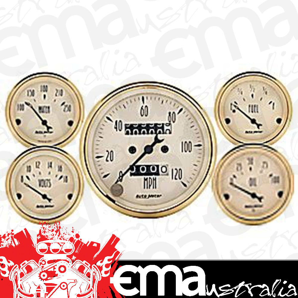 AutoMeter AU1501 Golden Oldies 5-Gauge Kit Mech Speedometer Fuel Level Water Temperature Oil Pressure Voltmeter