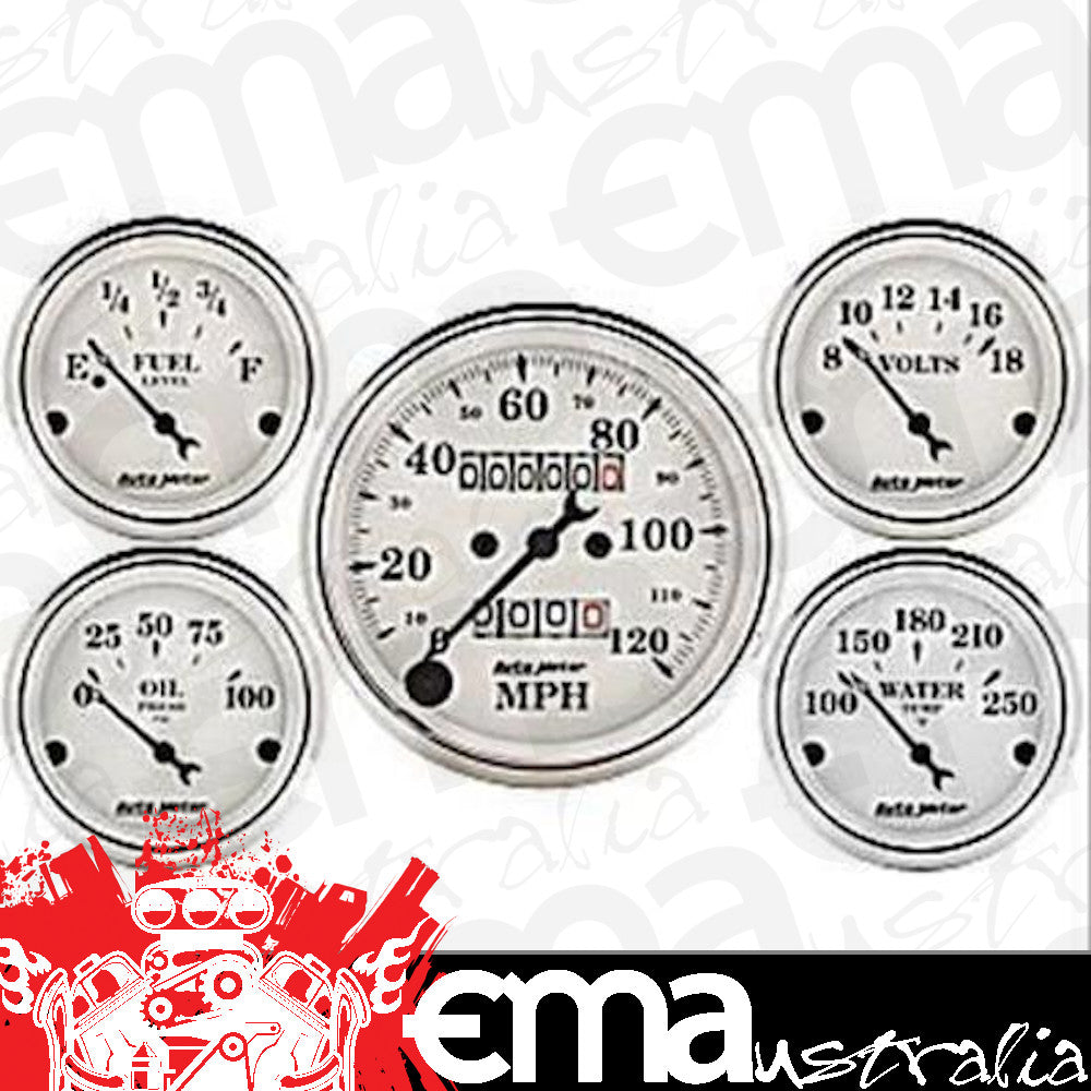 AutoMeter 1601 5 PC. GAUGE KIT, 3-1/8" & 2-1/16", MECH. SPEEDOMETER, OLD TYME WHITE