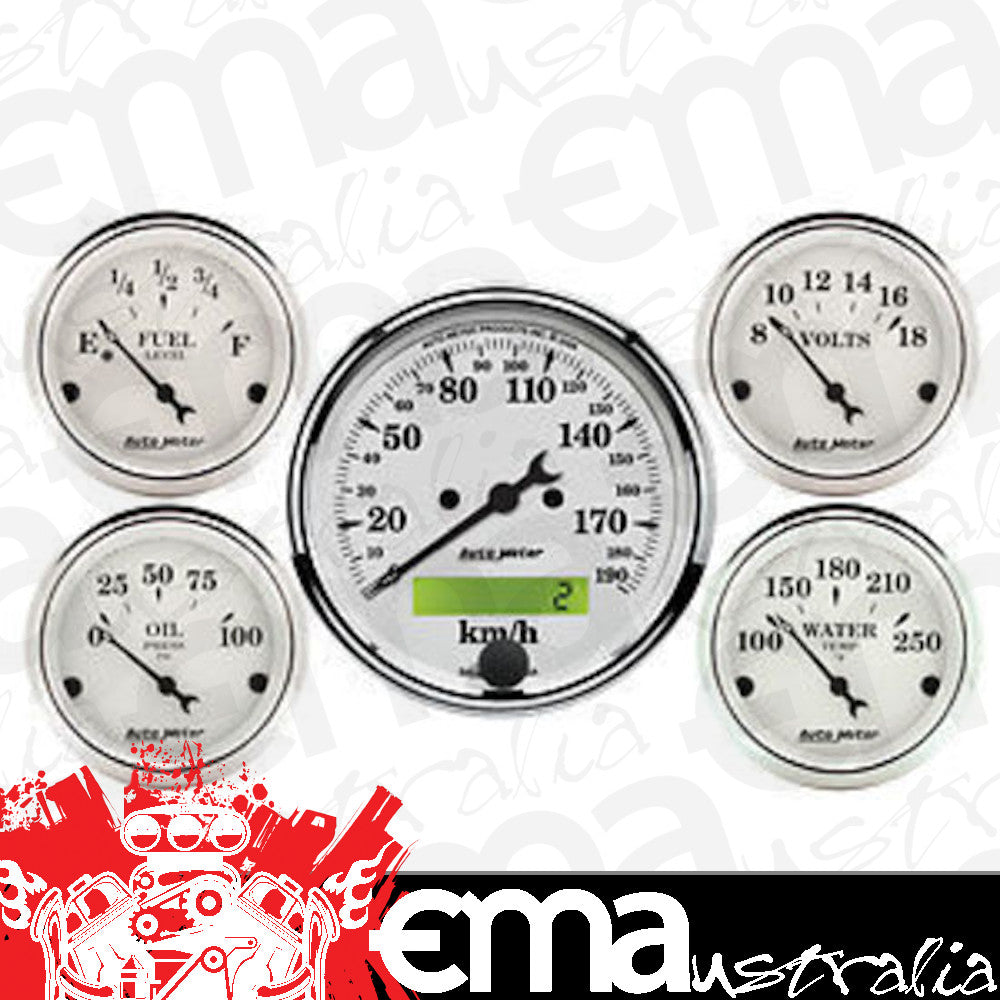 AutoMeter 1602-M 5 PC. GAUGE KIT, 3-1/8" & 2-1/16", ELEC. KM/H SPEEDOMETER, OLD TYME WHITE
