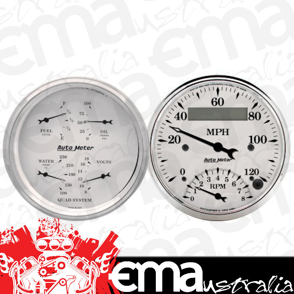 AutoMeter AU1620 Old Tyme White Quad Gauge Tach/Speedometer 3-3/8"