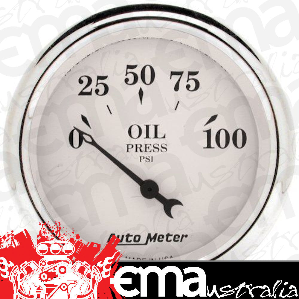 AutoMeter 1628 2-1/16" OIL PRESSURE, 0-100 PSI, OLD-TYME WHITE