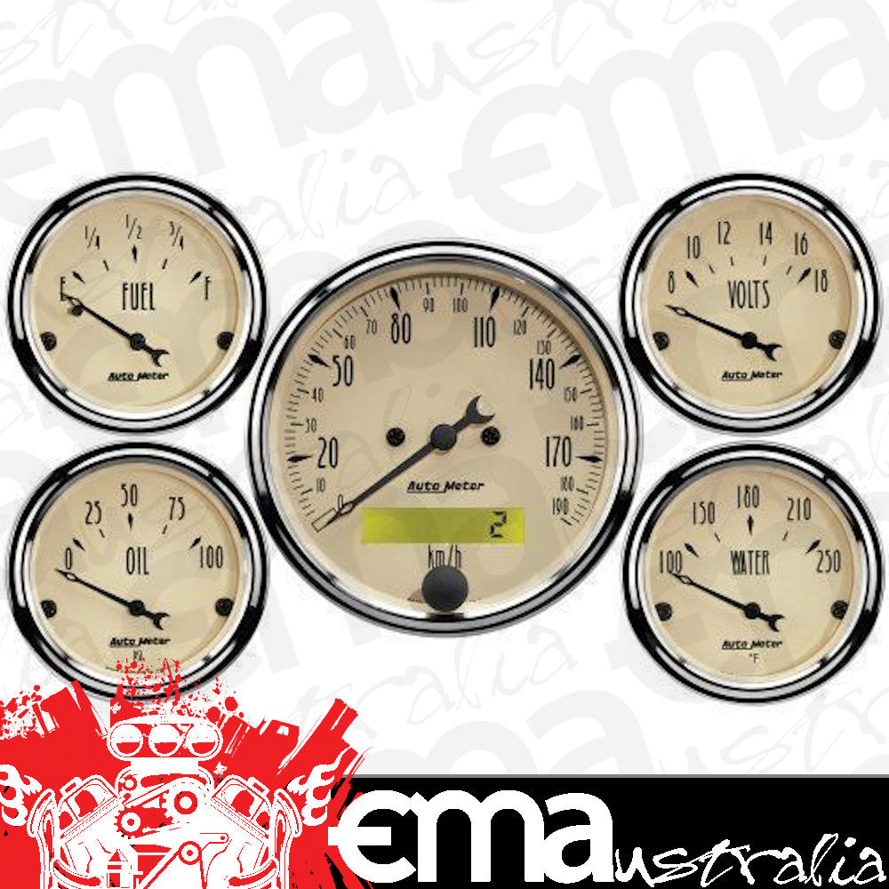 AutoMeter 1809-M 5 PC. GAUGE KIT, 3-1/8" & 2-1/16", ELEC. KM/H SPEEDOMETER, ANTIQUE BEIGE