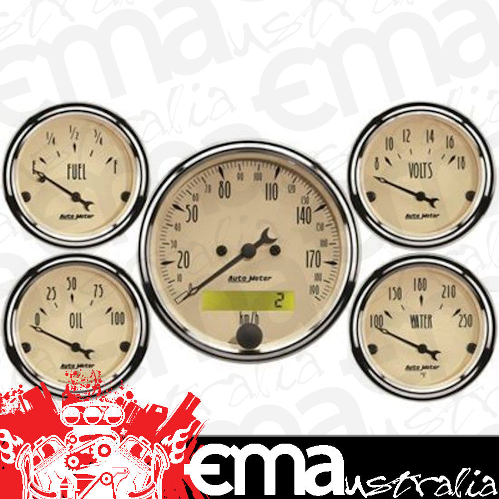 AutoMeter 1809-M 5 PC. GAUGE KIT, 3-1/8" & 2-1/16", ELEC. KM/H SPEEDOMETER, ANTIQUE BEIGE