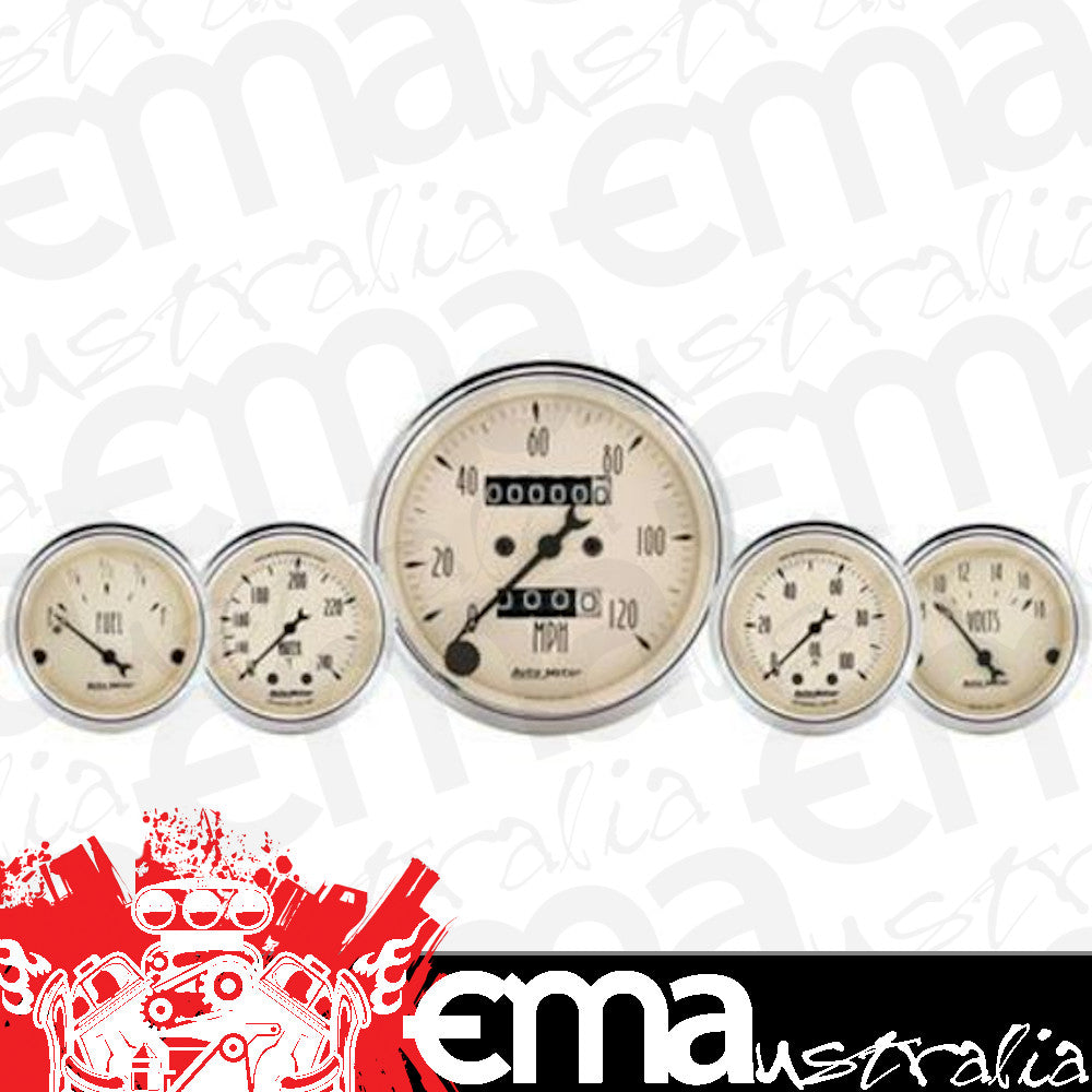 AutoMeter 1811 5 PC. GAUGE KIT, 3-1/8" & 2-1/16", MECH. SPEEDO., WTMP & OILP, ANTQ BEIGE