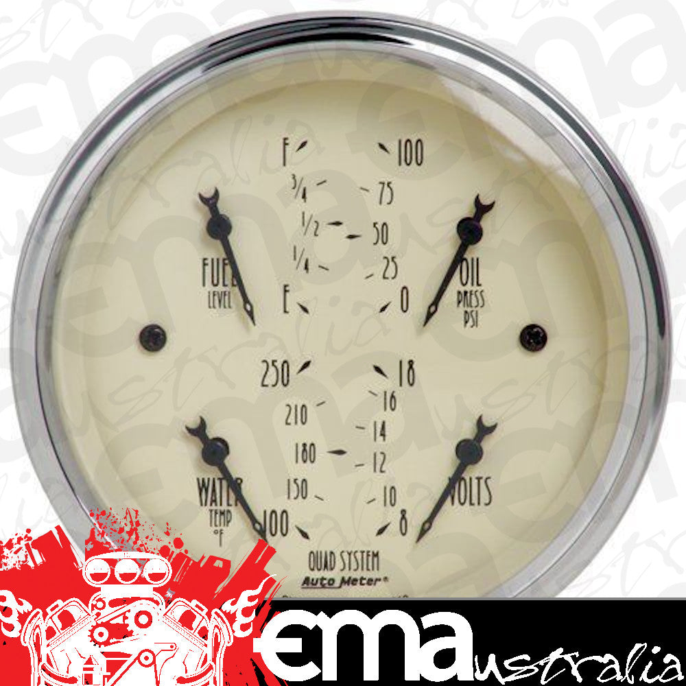 AutoMeter 1812 3-3/8" QUAD GAUGE, 100 PSI/100-250 F/8-18V/240-33 Ohm, ANTIQUE BEIGE