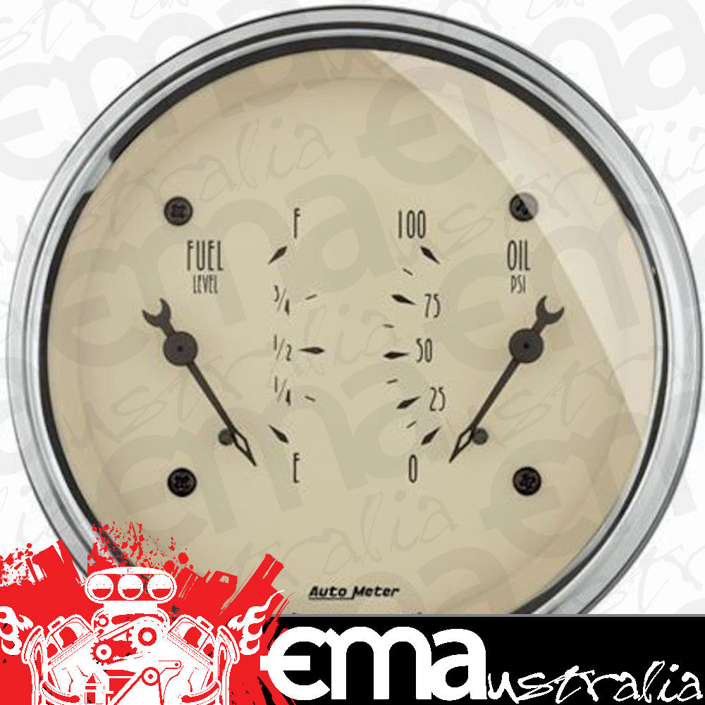 AutoMeter AU1813 Antique Beige Gauge 3-3/8" Dual Gauge Fuel Level Oil Pressure