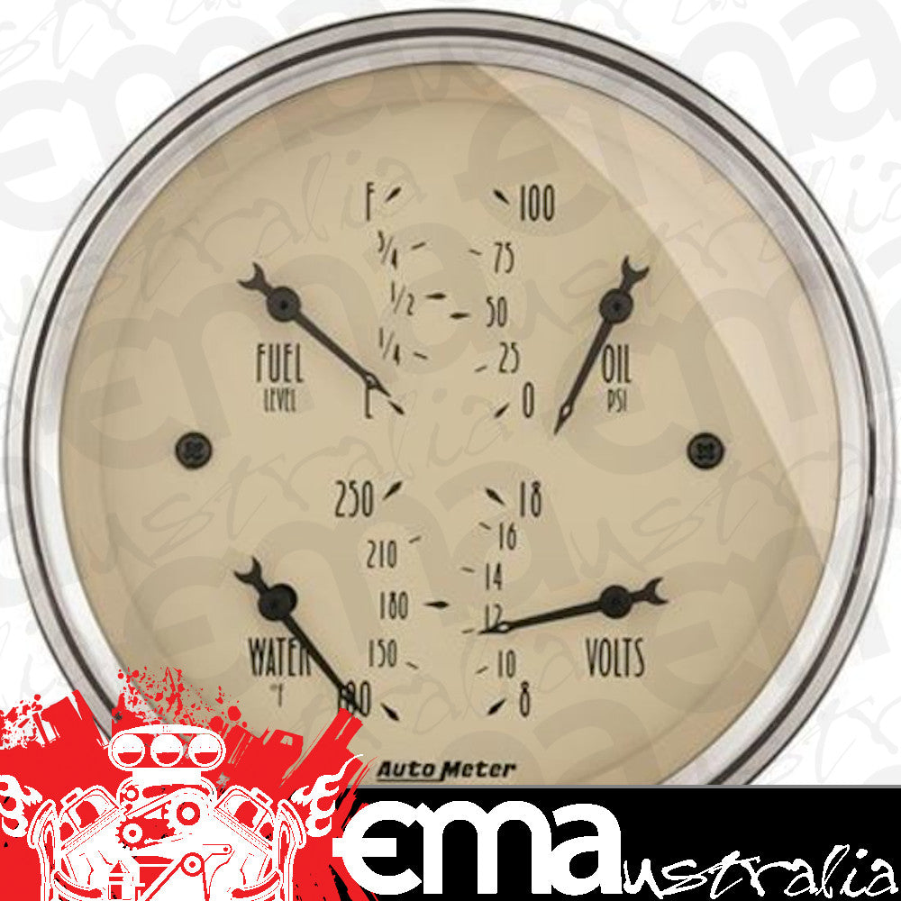 AutoMeter 1814 3-3/8" QUAD GAUGE, 100 PSI/100-250 F/8-18V/0-90 Ohm, ANTIQUE BEIGE