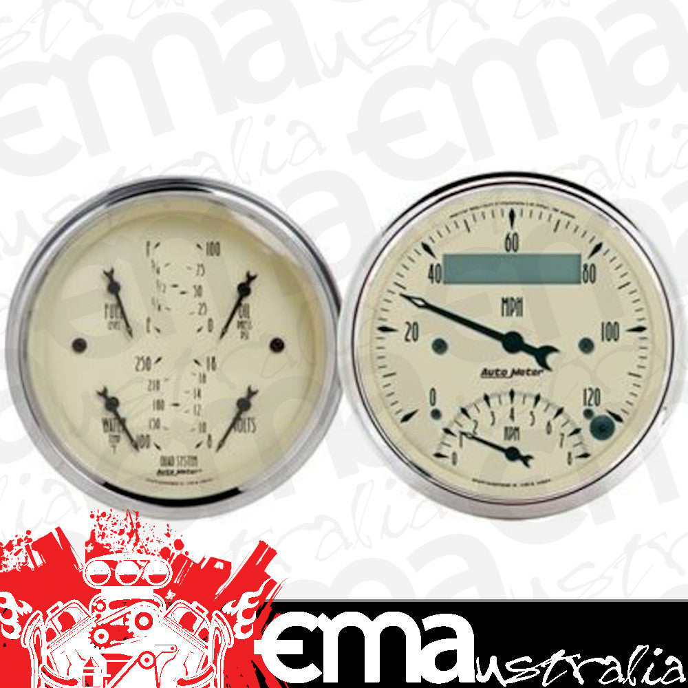 AutoMeter 1820 2 PC. GAUGE KIT, 3-3/8" QUAD & TACH/SPEEDO, 240-33 Ohm, ANTIQUE BEIGE