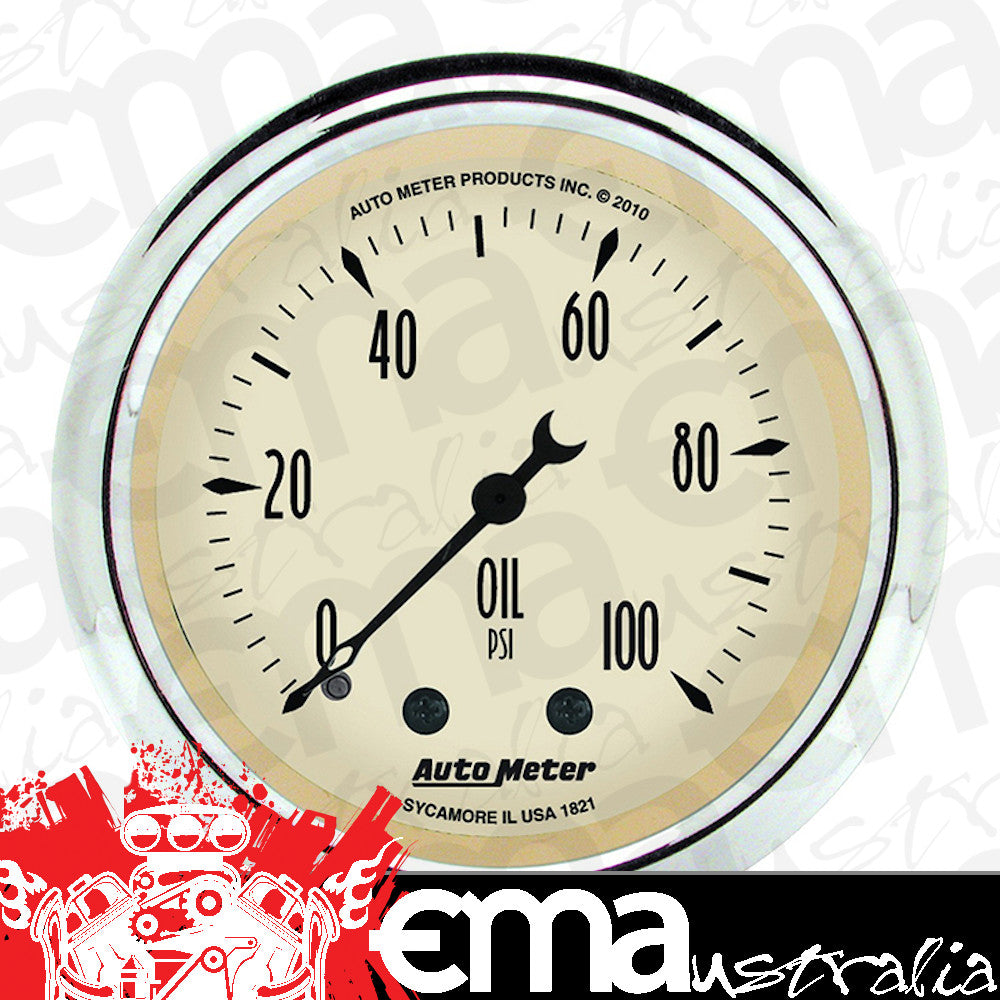 AutoMeter AU1821 Antique Beige Oil Pressure Gauge 2-1/16" Full Sweep Mechincal 0-100 PSI