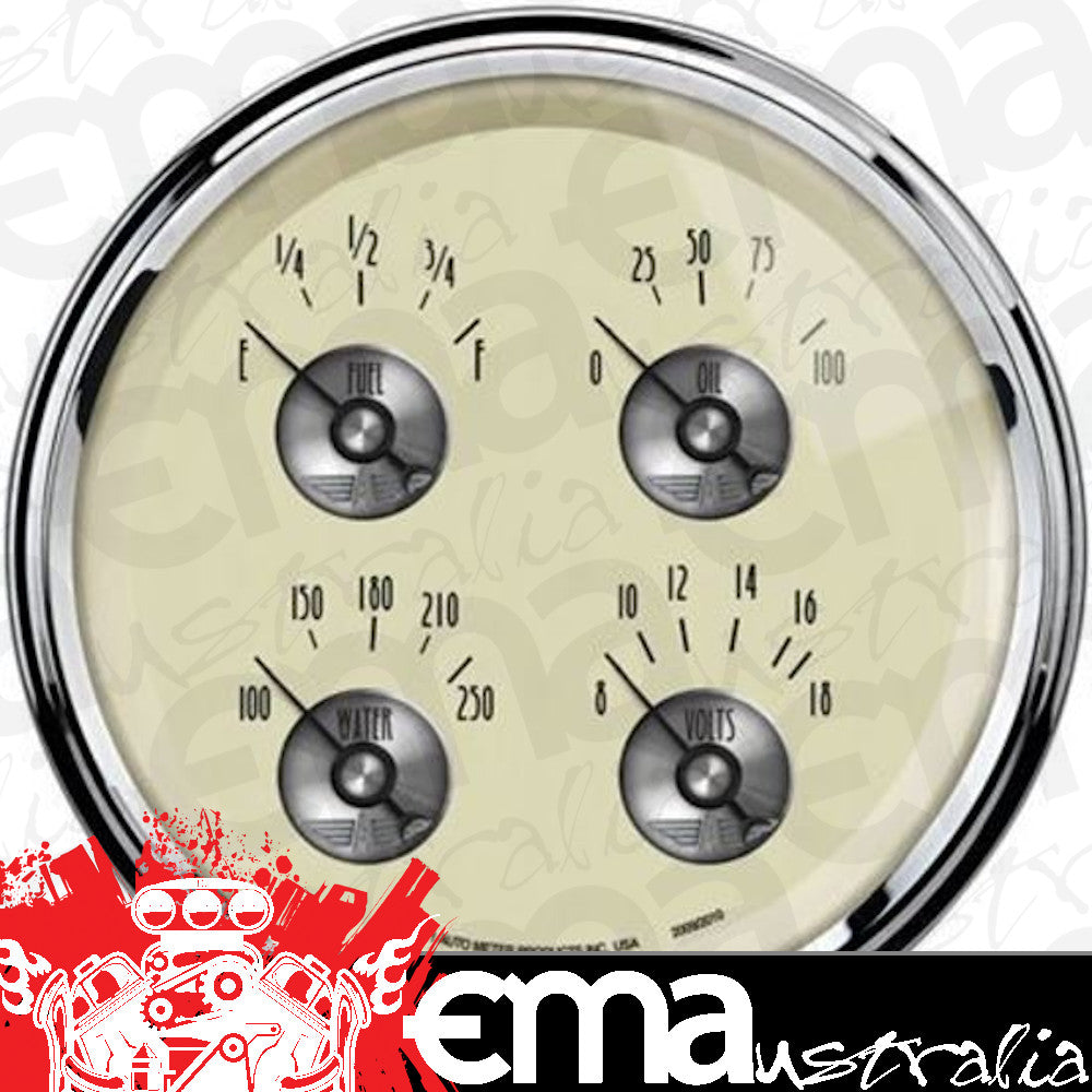 AutoMeter 2009 5" QUAD GAUGE, 100 PSI/100-250 F/8-18V/0-90 Ohm, PRESTIGE ANTIQUE IVORY