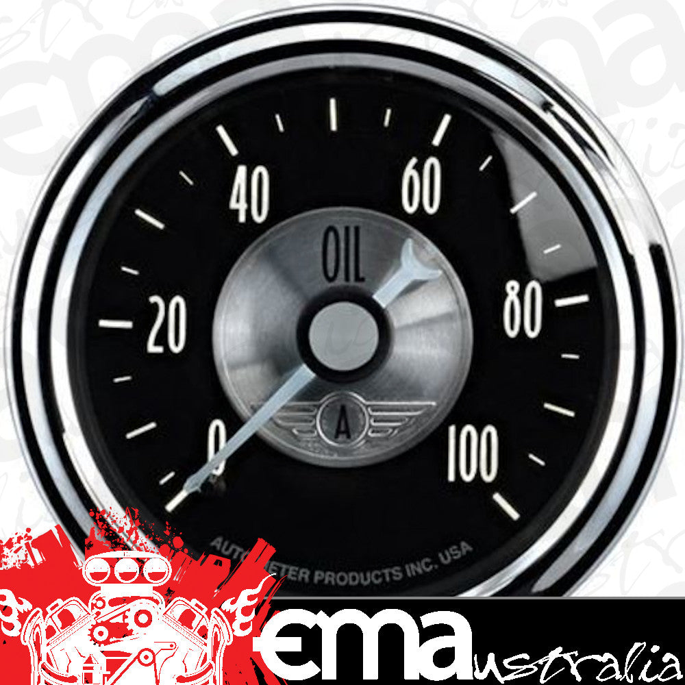 AutoMeter AU2022 Prestige - Black Diamond Oil Pressure Gauge 2-1/16" Full Sweep Mech 0-100 PSI
