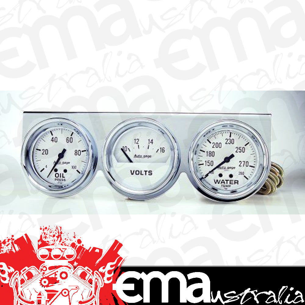 AutoMeter AU2329 Auto Gage 2-5/8" 3 Gauge Chrome Console Water Temp/Oil/Volts