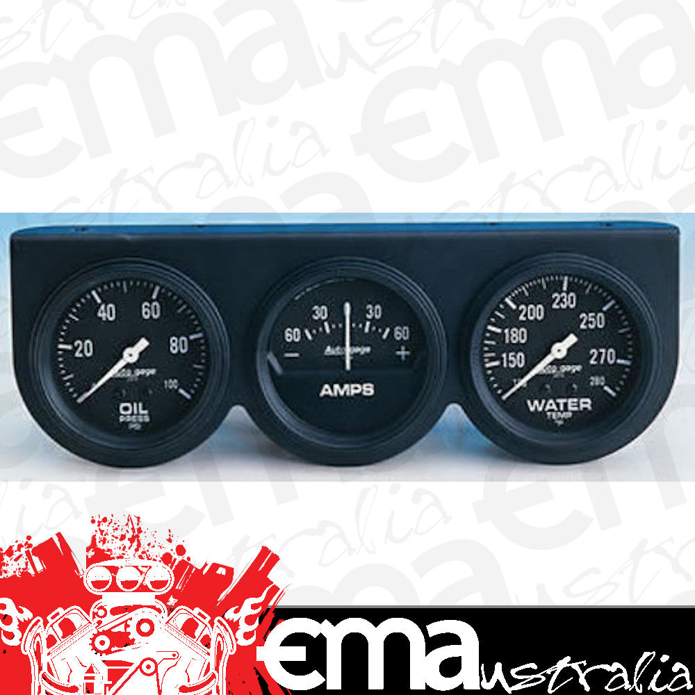 AutoMeter AU2394 Auto Gage 2-5/8" 3 Gauge Console Water Temp/Oil Press/Ammeter