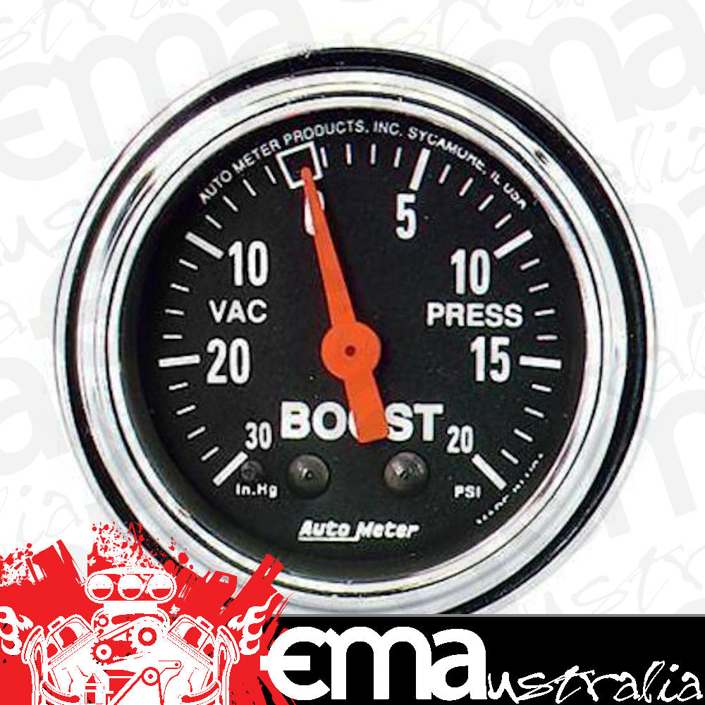 AutoMeter AU2401 Traditional Chrome 2-1/16" Boost/Vac Gauge 30In Hg/Vac 20 PSI