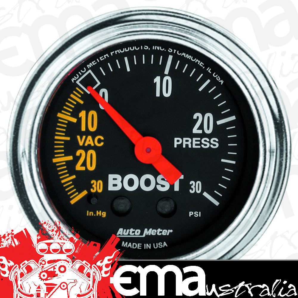 AutoMeter AU2403 Traditional Chrome Boost/Vacuum Gauge 2-1/16" Full Sweep Mech 30 In. Hg.-Vac/30 PSI
