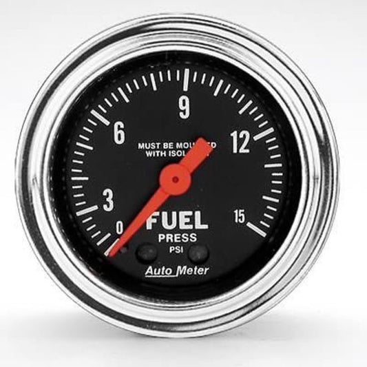 AutoMeter AU2413 Traditional Chrome 2-1/16" Mech Fuel Pressure Gauge 0-15 PSI
