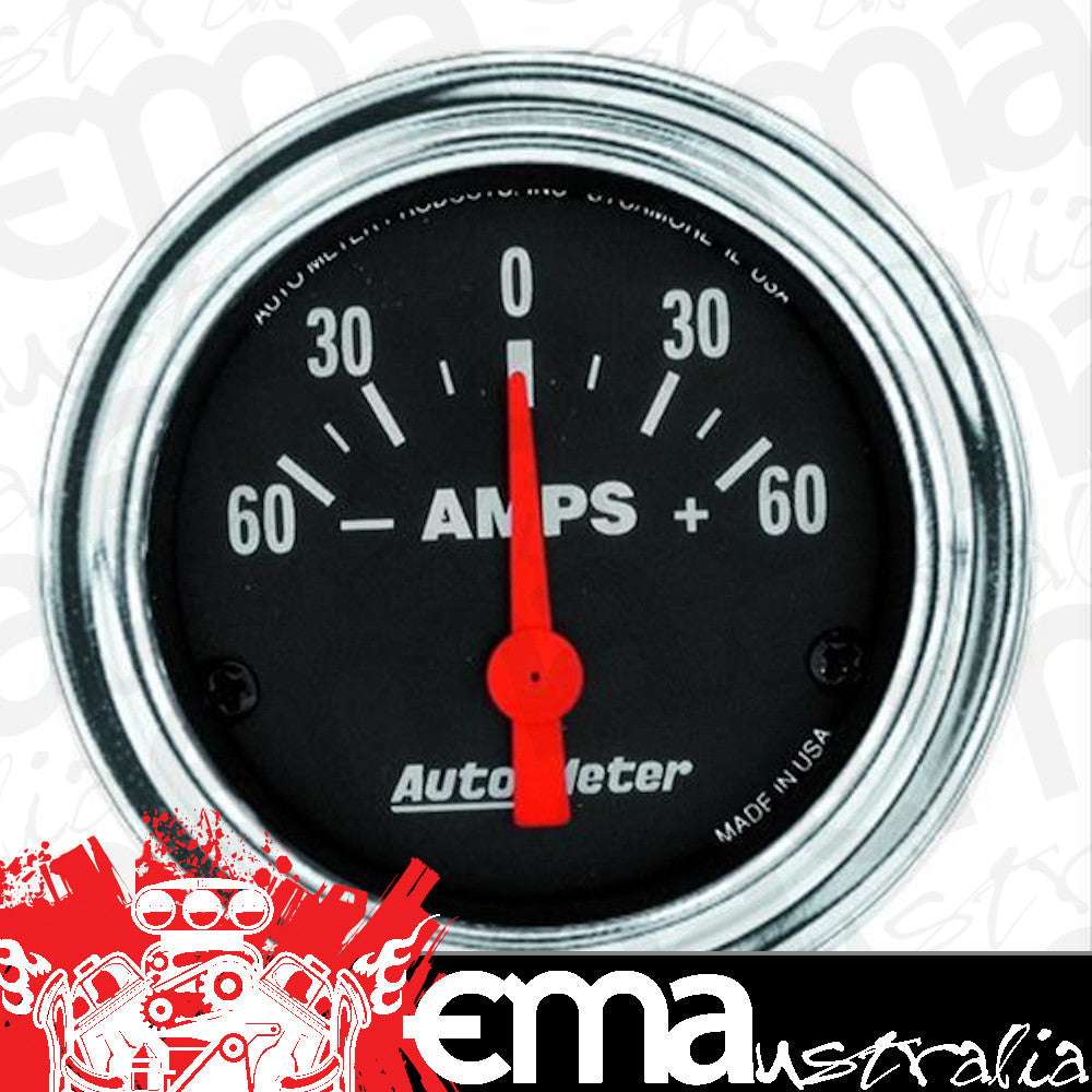 AutoMeter AU2586 Traditional Chrome 2-1/16" Ammeter Gauge Elec 60-0-60 Amps