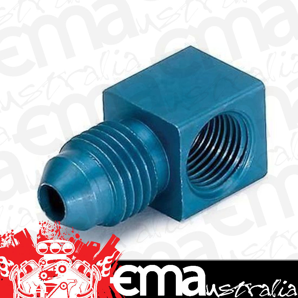 AutoMeter 3278 FITTING, ADAPTER, 90 , 1/8" NPTF FEMALE TO -4AN MALE, ALUMINUM, BLUE ANODIZED