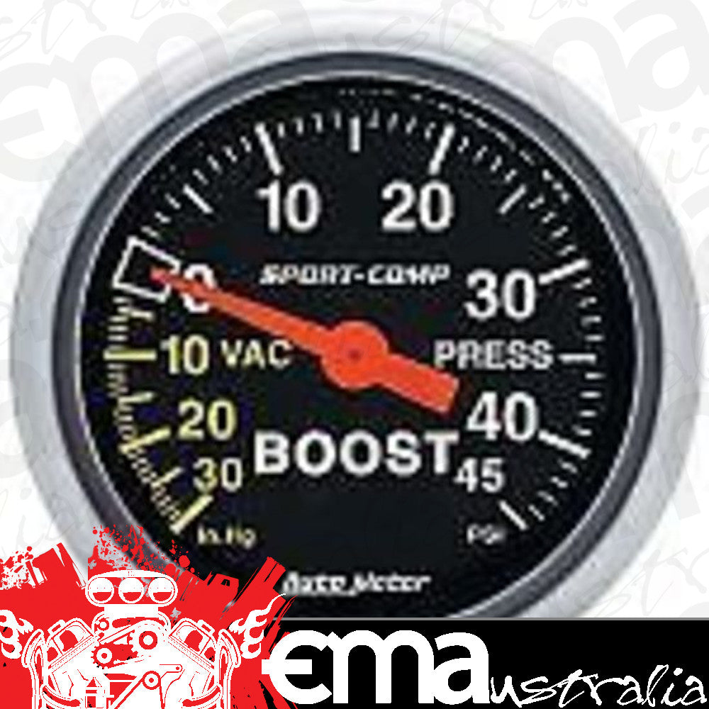 AutoMeter AU3308 Sport-Comp 2-1/16" Mech Boost/Vacuum Gauge 30In Hg/45 PSI