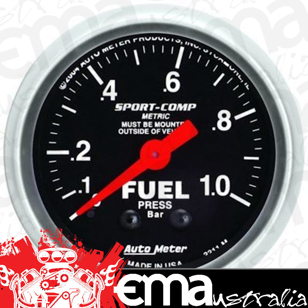 AutoMeter 3311-M 2-1/16" FUEL PRESSURE, 0-1.0 BAR, SPORT-COMP