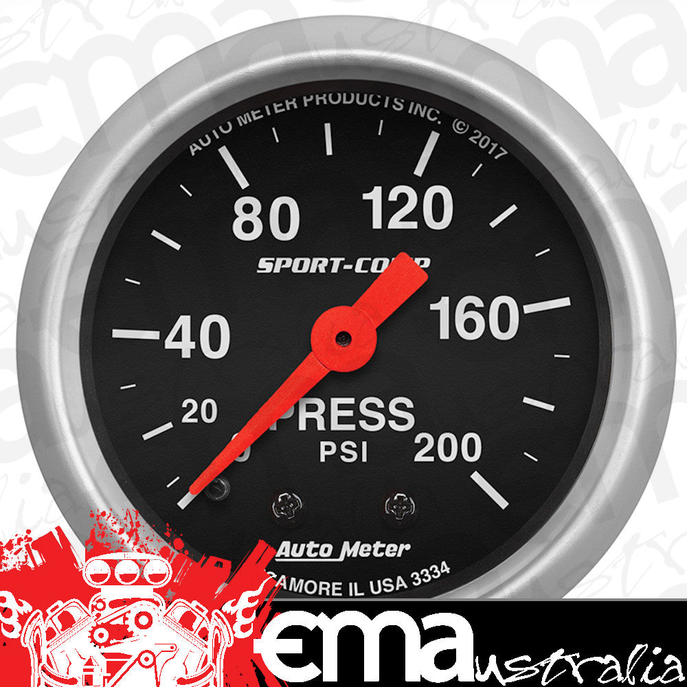 AutoMeter 3334 2-1/16" PRESSURE, 0-200 PSI, SPORT-COMP