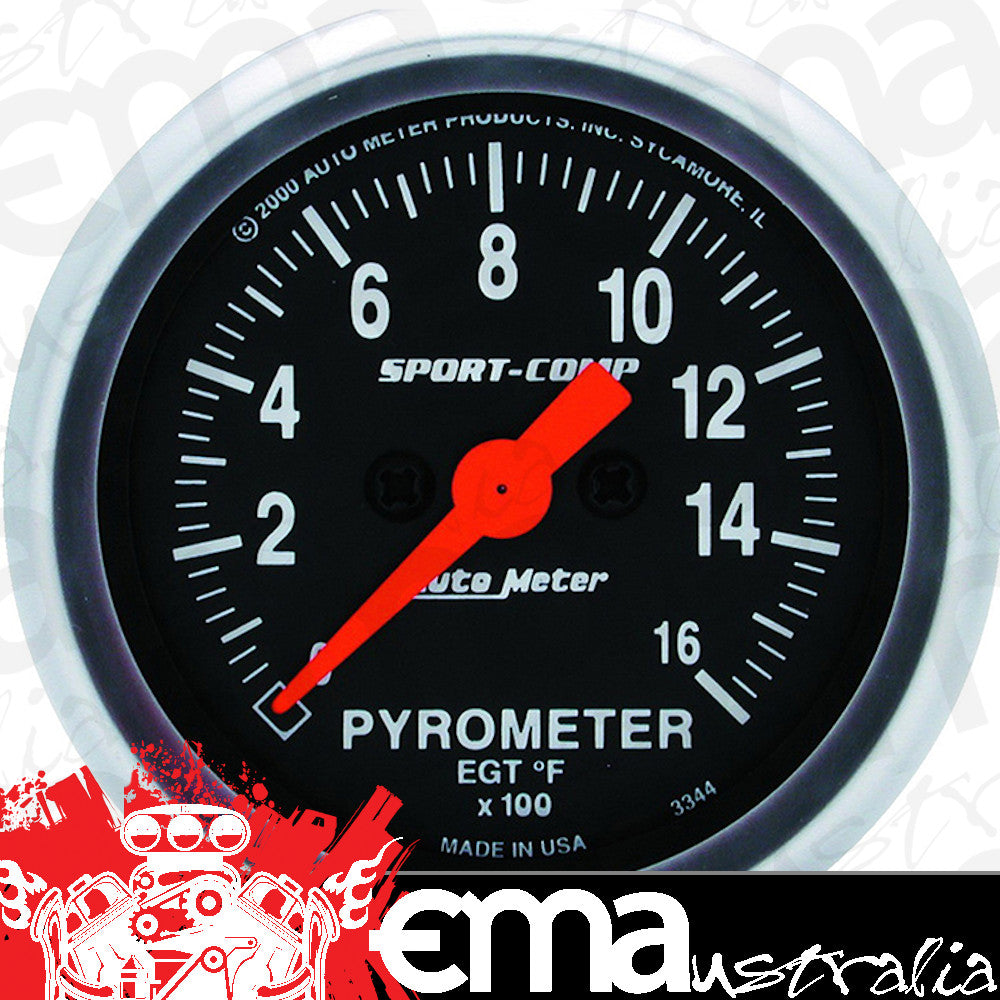 AutoMeter AU3344 Sport-Comp Pyrometer Gauge 2-1/16" Full Sweep Elec 0-1600¶øF