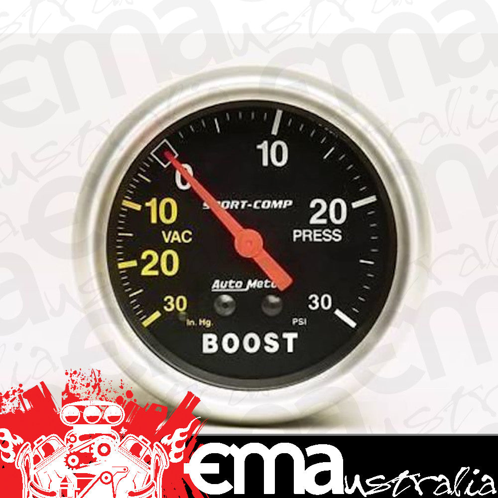 AutoMeter AU3403 Sport-Comp 2-5/8" Mech Boost/Vacuum Gauge 30In. Hg/30PSI