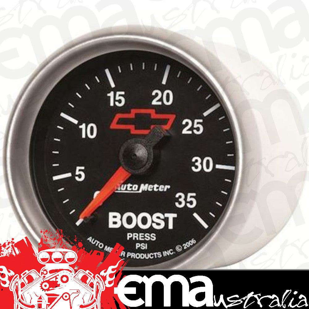 AutoMeter 3604-00406 GAUGE, BOOST, 2 1/16", 35PSI, MECHANICAL, CHEVY RED BOWTIE, BLACK