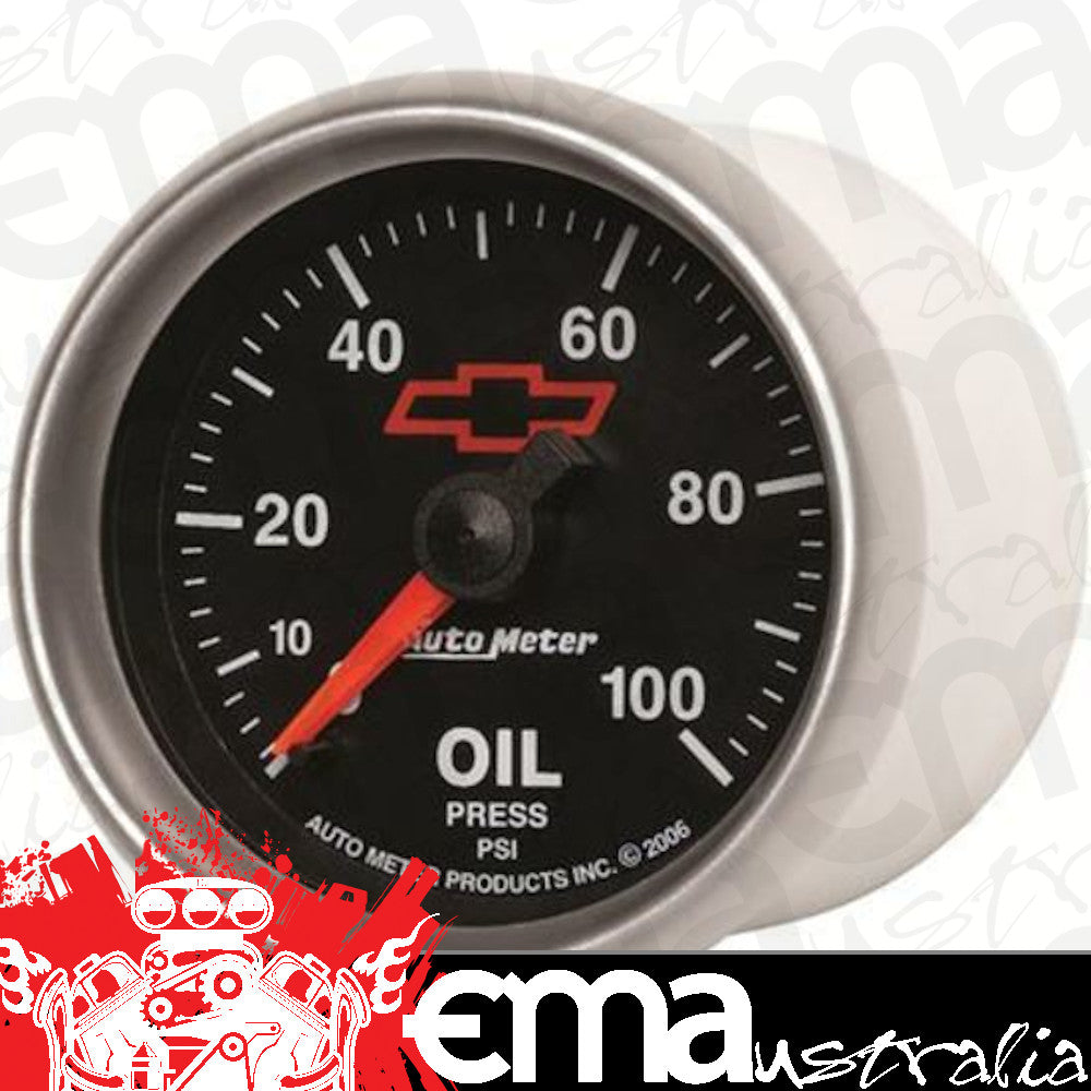 AutoMeter 3621-00406 GAUGE, OIL PRESSURE, 2 1/16", 100PSI, MECHANICAL, CHEVY RED BOWTIE, BLACK