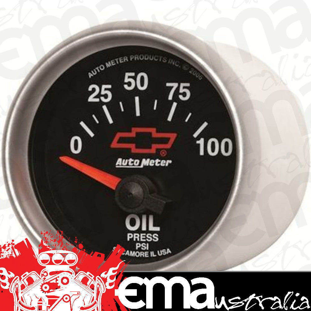 AutoMeter 3627-00406 GAUGE, OIL PRESSURE, 2 1/16", 100PSI, ELECTRIC, CHEVY RED BOWTIE, BLACK